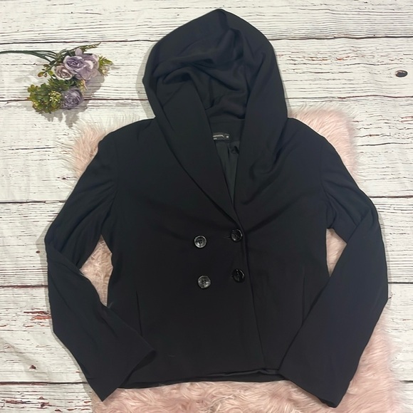 Avenue Montaigne Black Double Breasted Hooded Jacket - Picture 1 of 9
